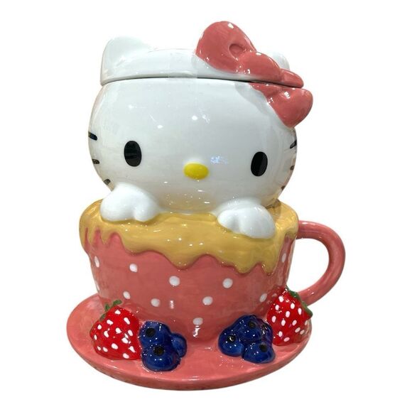 NWT VALENTINE HELLO KITTY x BLUE SKY TEA CUP COOKIE JAR